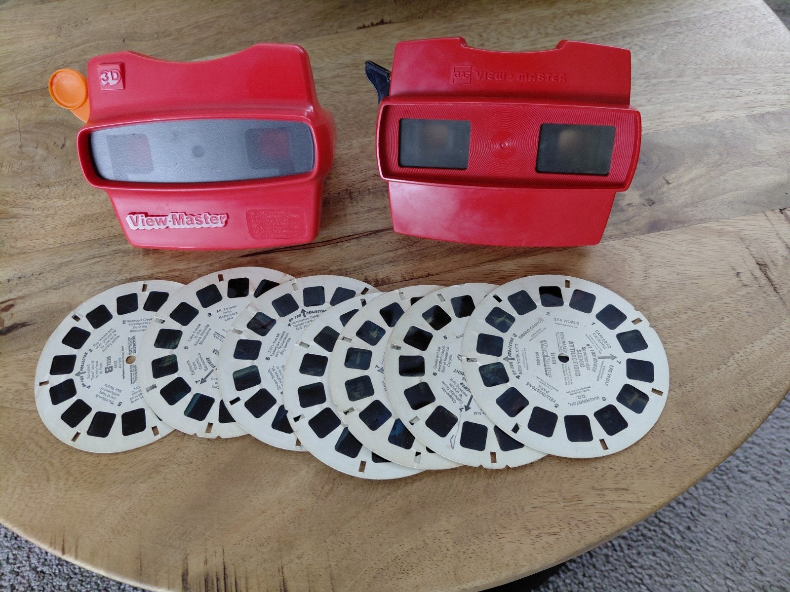 Vintage View-Master 3D kijkers 2x met 7 Schijven, Ophalen of Verzenden, Gebruikt