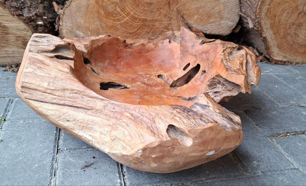 Teakhouten schaal 50 cm, Ophalen, Zo goed als nieuw, Rond, Hout