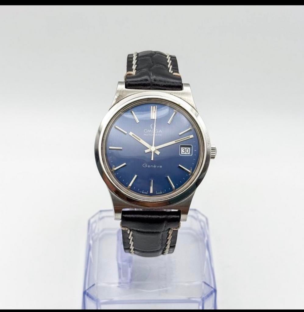 Omega Geneve Automatic – Ref. 166.0168 – Blauwe Sunburst, Sieraden, Tassen en Uiterlijk, Horloges | Antiek, Omega, Staal, 1960 of later