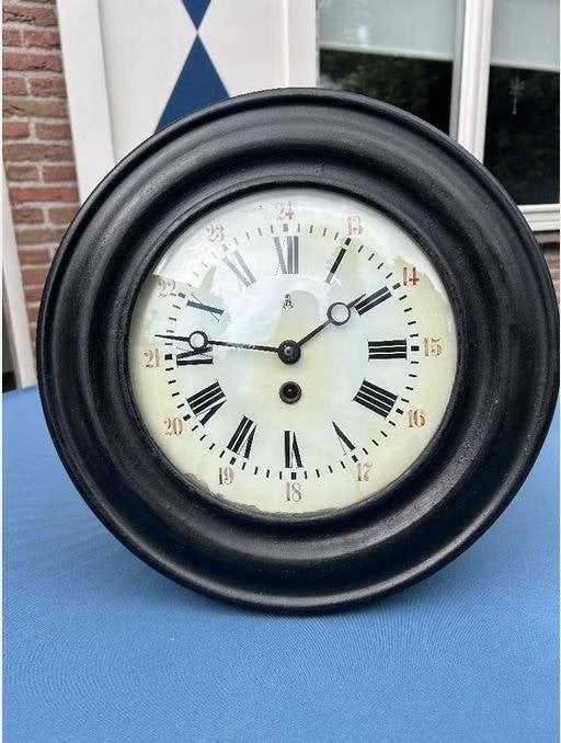 Schoolklok Frans antiek ca 1880 zwarte houten omlijsting, Ophalen of Verzenden