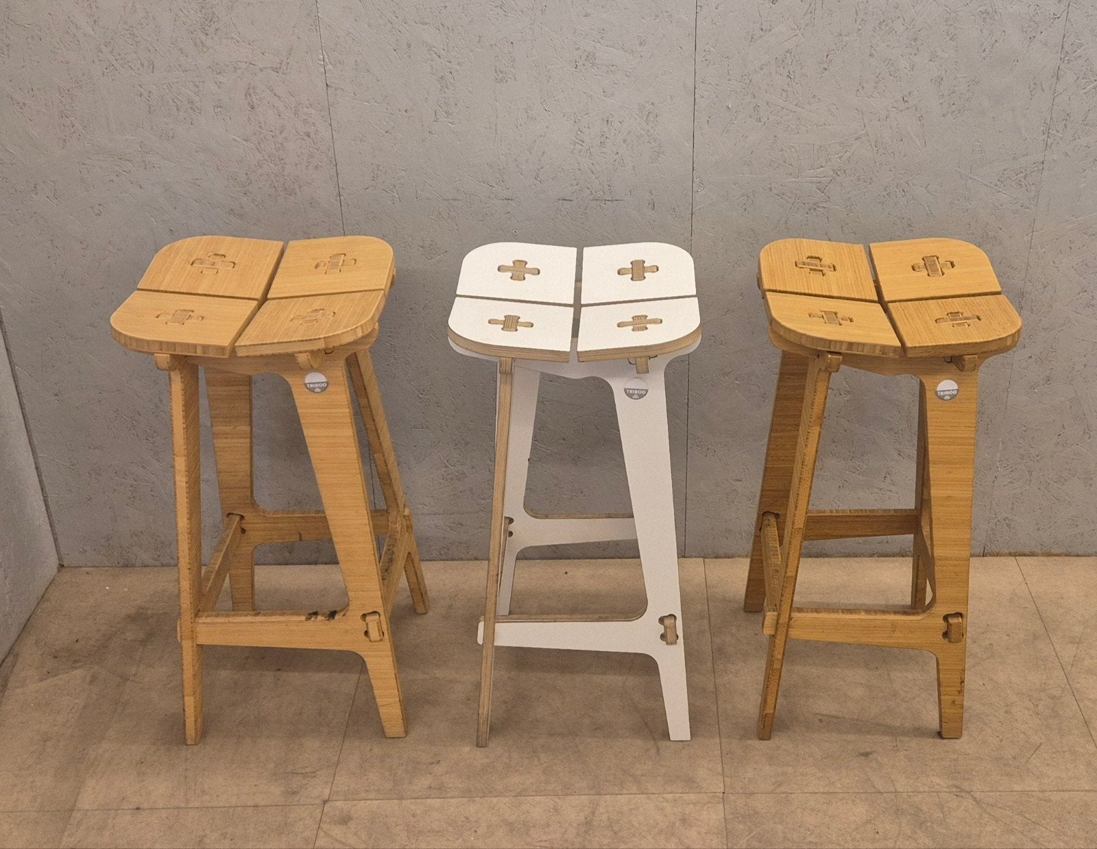 Triboo design barkrukken bamboe – set van 3, Huis en Inrichting, Ophalen, Gebruikt, Met voetsteun, 60 tot 90 cm