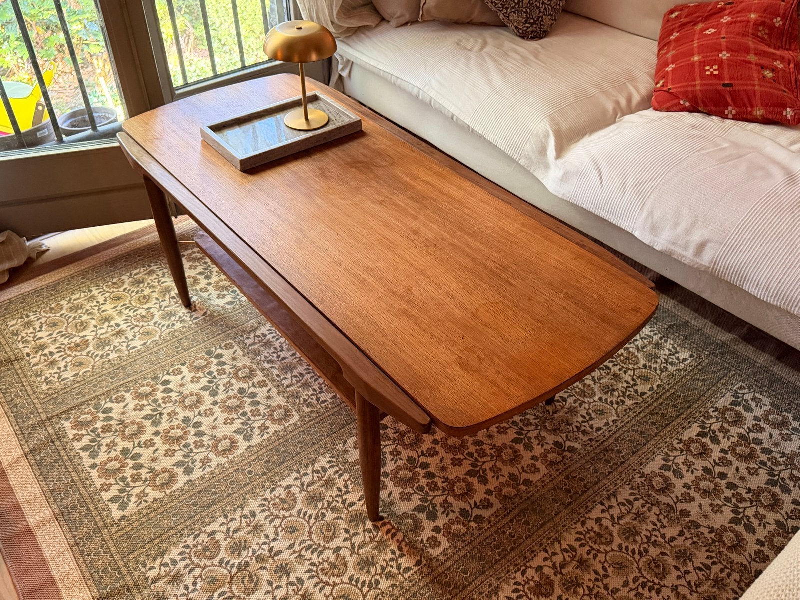 Vintage houten salontafel, Huis en Inrichting, Tafels | Salontafels, Ophalen, Gebruikt, 100 tot 150 cm, 50 tot 100 cm