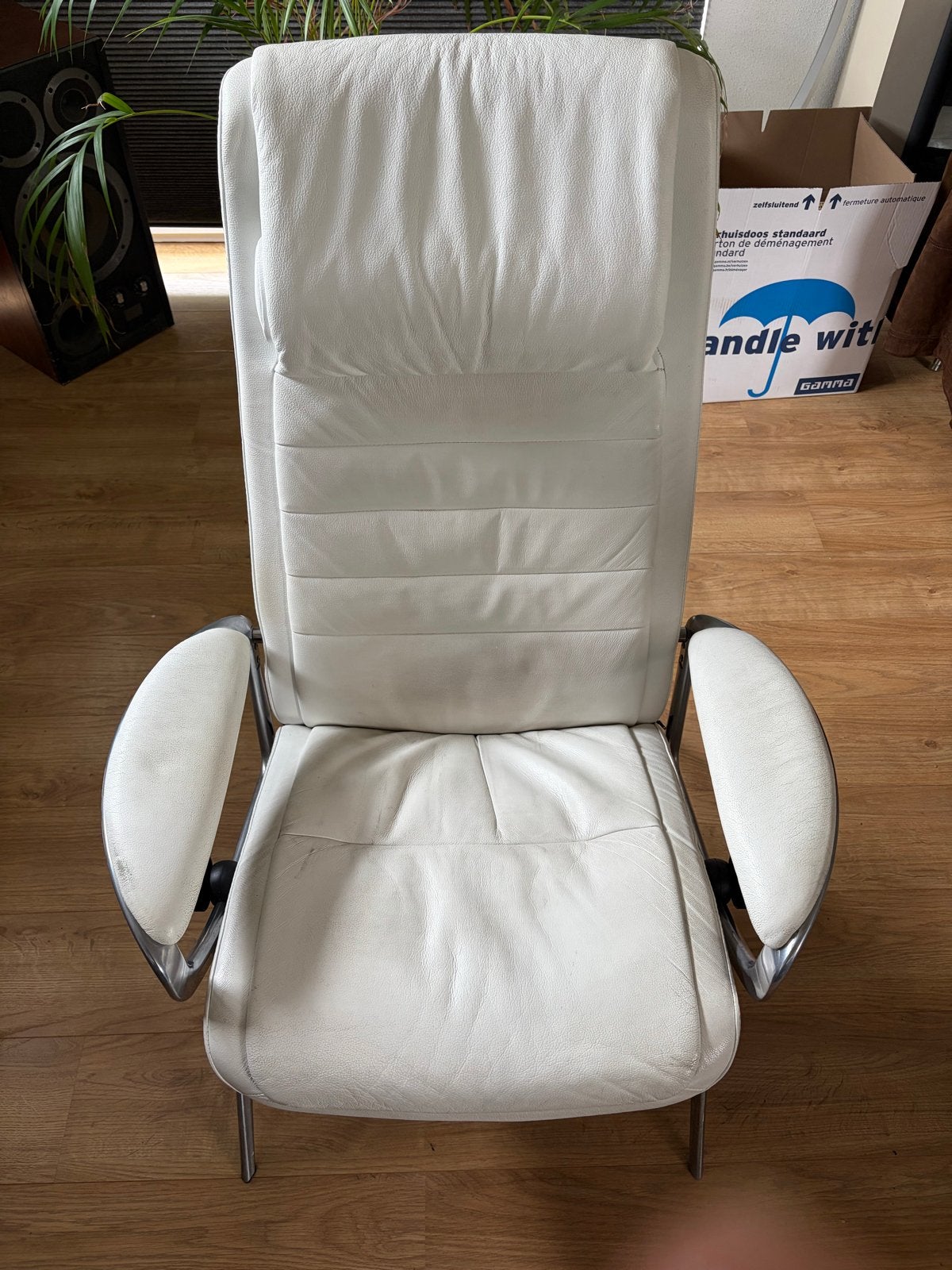 Witte Stressless leren stoel met verstelbare leuning, Ophalen, Gebruikt, Wit, Leer