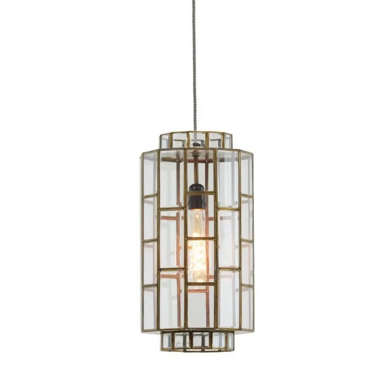 Hanglamp met glazen panelen - Art Deco stijl, Ophalen of Verzenden, Nieuw, Glas, E27 (groot)