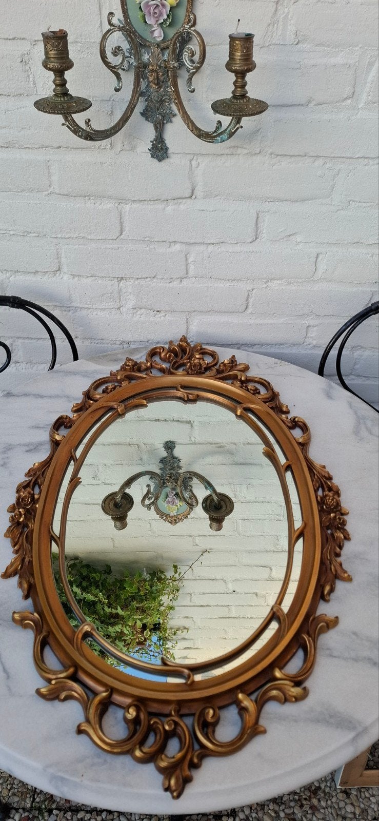 Vintage Pieterman spiegel, ovaal, goudkleurig, 70x50cm, Huis en Inrichting, Ophalen of Verzenden