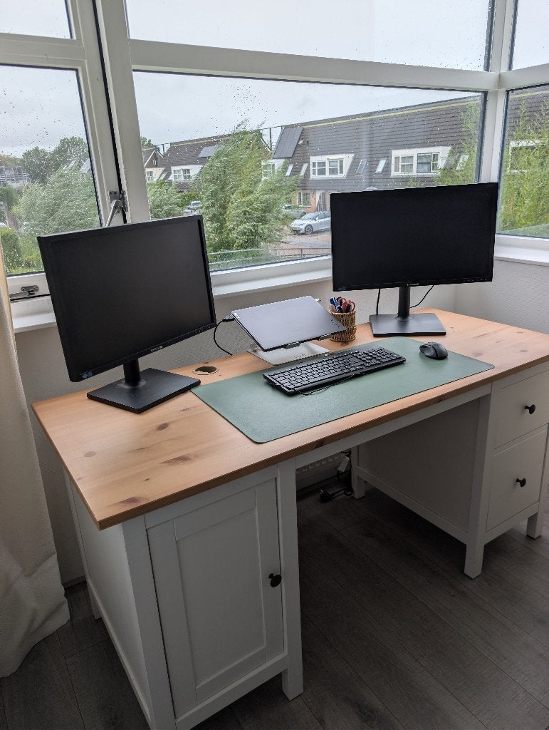 Bureau wit met hout kleur, Ophalen, 155 cm, Scandinavisch, Zo goed als nieuw