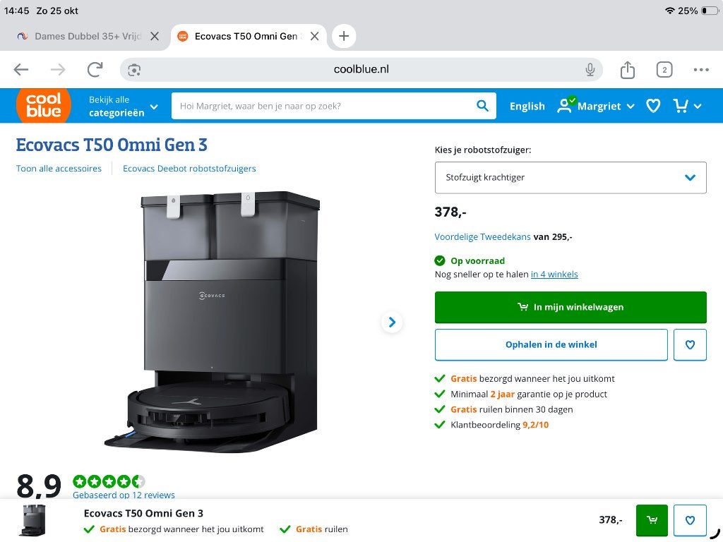 Robot stofzuiger Ecovacs, Stofzak, Ophalen of Verzenden, Robotstofzuiger, Inclusief accessoires