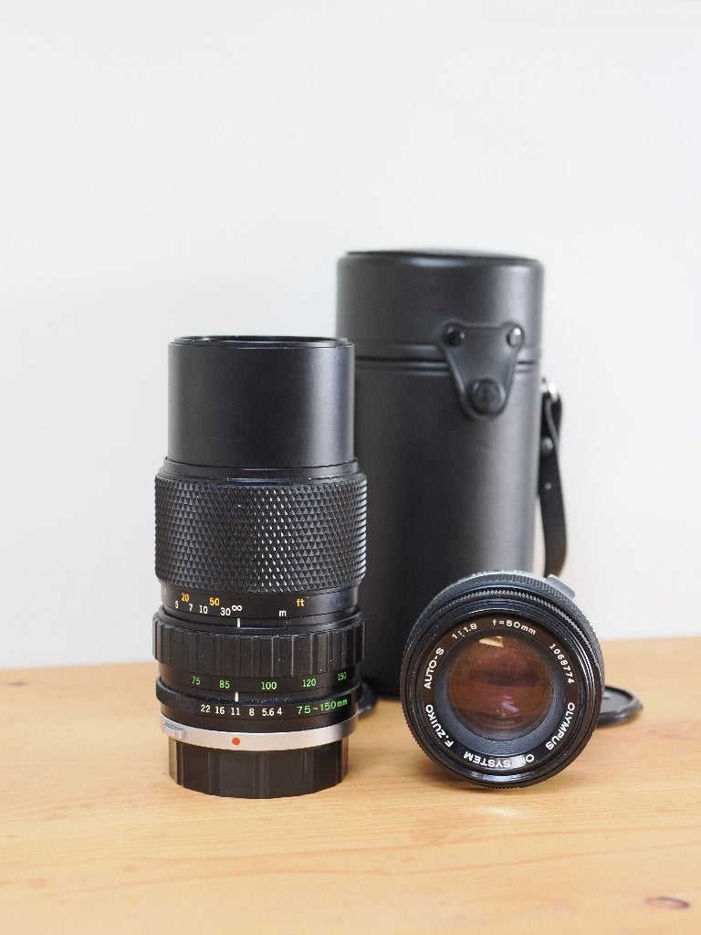 2 lenzen voor Olympus OM, 50-150 mm analoog, Olympus, Zo goed als nieuw, Handmatige focus, Telelens