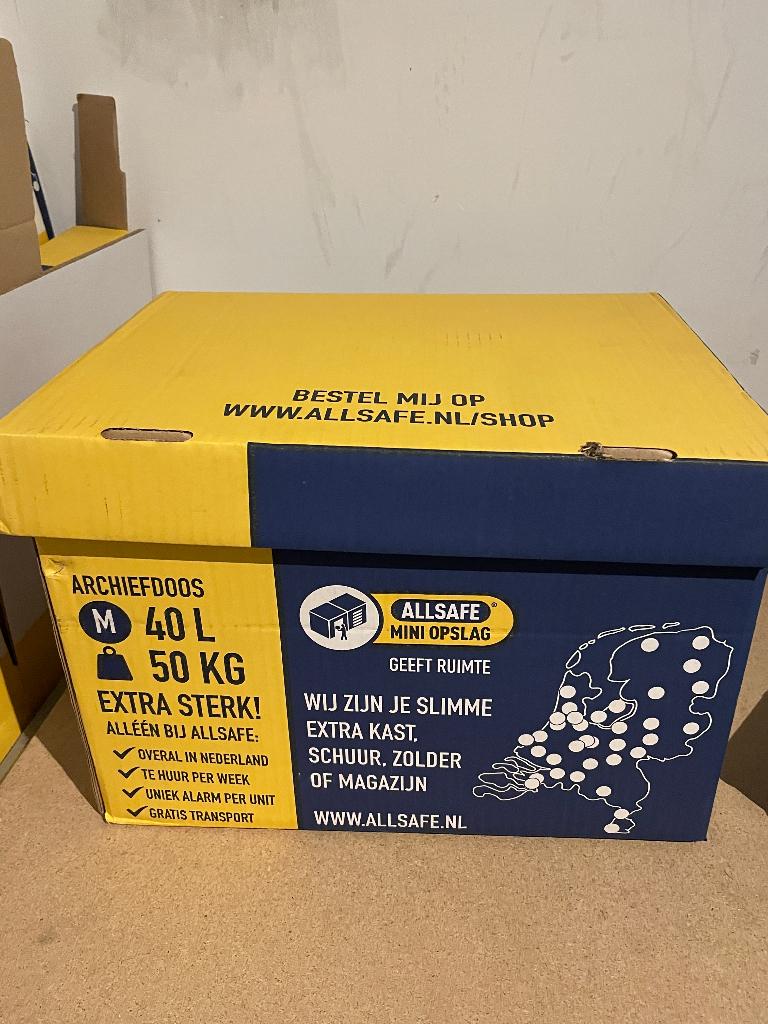 Set van 18 stevige ALLSAFE verhuisdozen (10x 40L + 8x 50L), Doe-het-zelf en Verbouw, Kratten en Dozen, Ophalen, Doos, Opvouwbaar