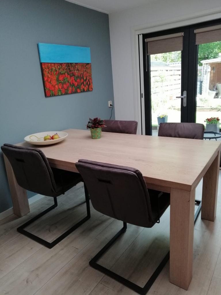 Robuuste eettafel van eikenhout, 190x100 cm, Ophalen, Gebruikt, Modern, Scandinavisch, Eikenhout