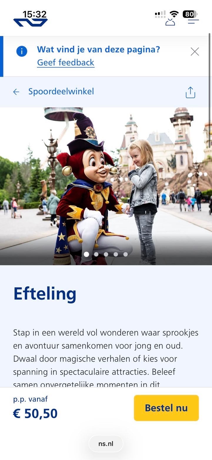 Efteling jongeren  kaarten 2 stuks 29 juni !!!, Twee personen, Trein, Met bestemming of datum