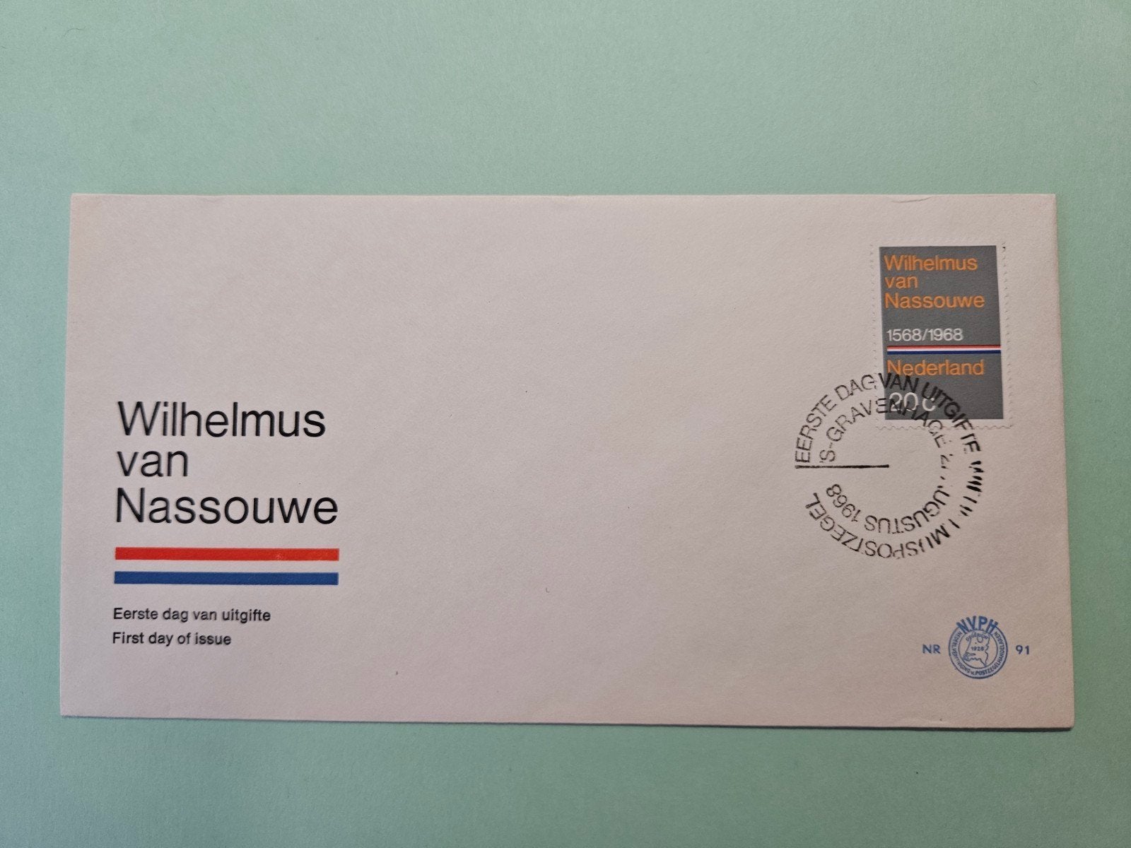 74) Wilhelmus van Nassouwe 1968, Postzegels en Munten, Postzegels | Eerstedagenveloppen, Ophalen of Verzenden, Onbeschreven, Nederland