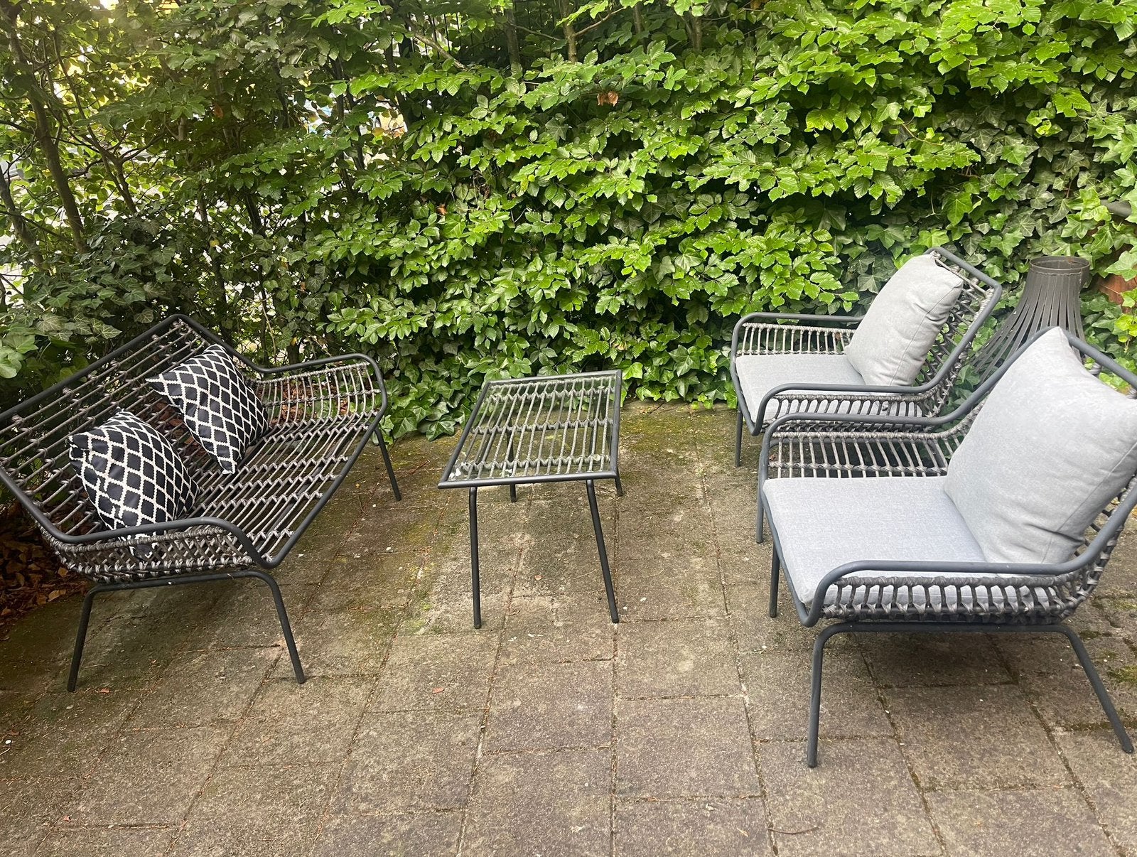 Moderne loungeset met 2 stoelen, bank en bijzettafel, Tuin en Terras, Tuinsets en Loungesets, Ophalen, Gebruikt, Loungeset, Bank