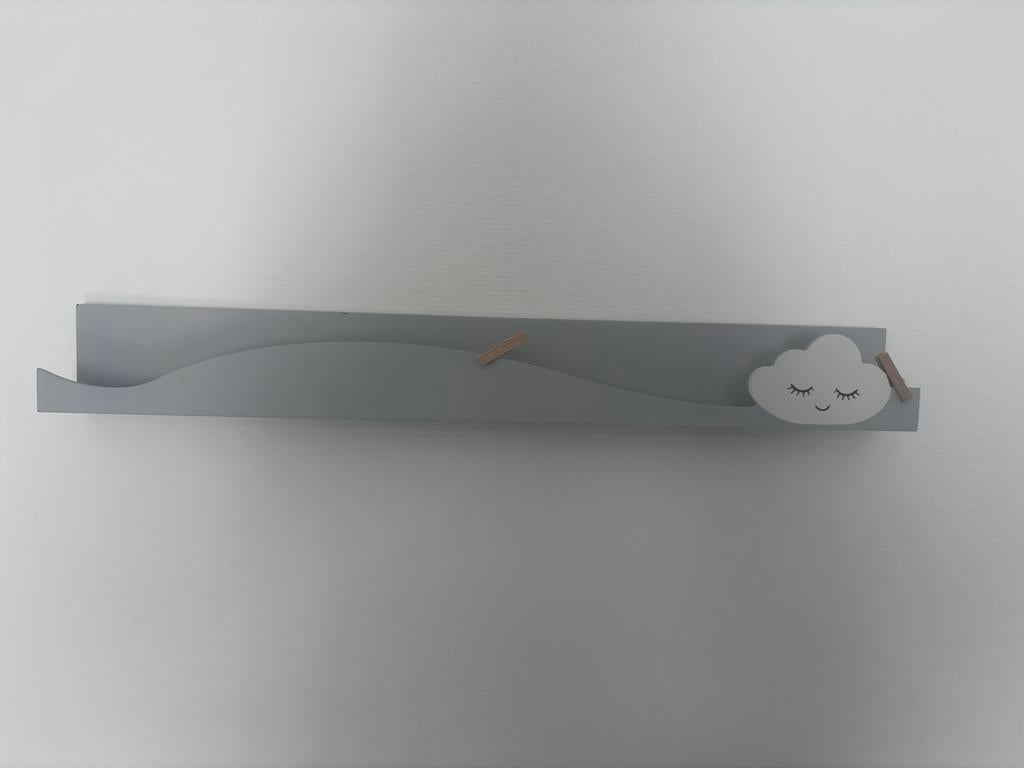 Grijze boekenplank met wolkje voor kinderkamer, Ophalen of Verzenden, Gebruikt, Wanddecoratie
