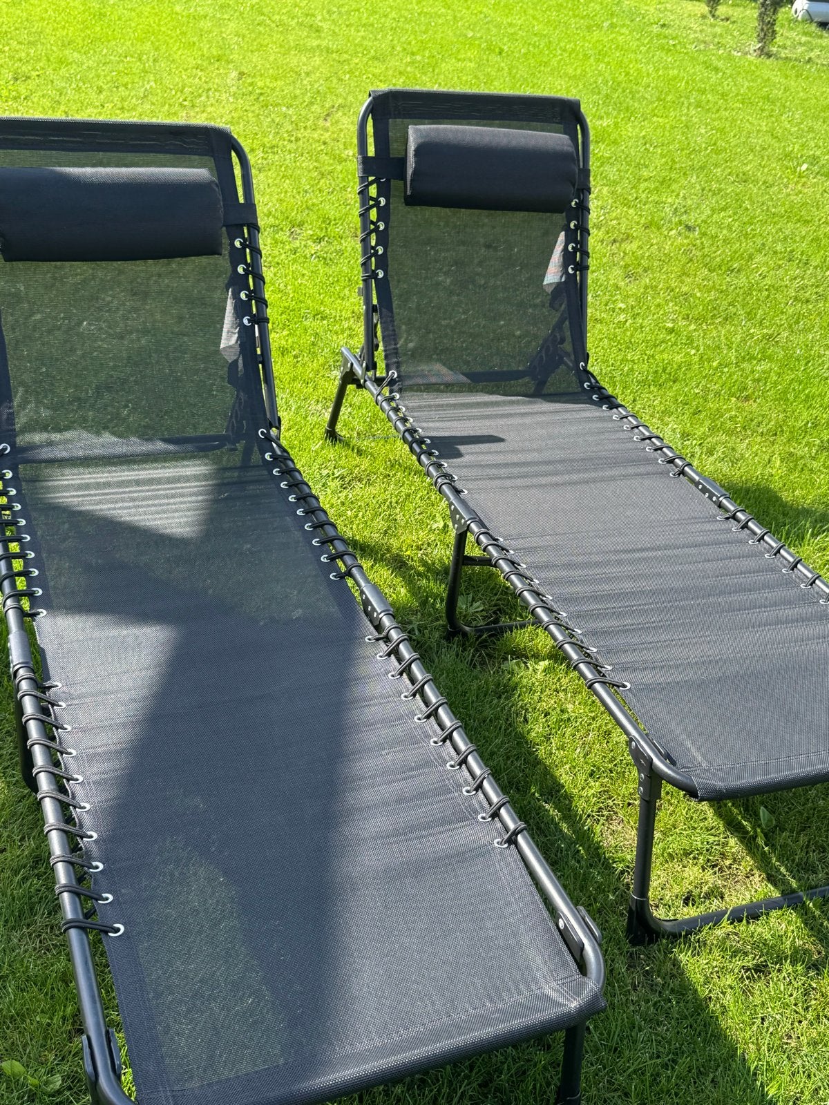Zo goed als nieuwe zwarte verstelbare ligbedden, Tuin en Terras, Ophalen of Verzenden, Zo goed als nieuw, Textileen, Verstelbaar