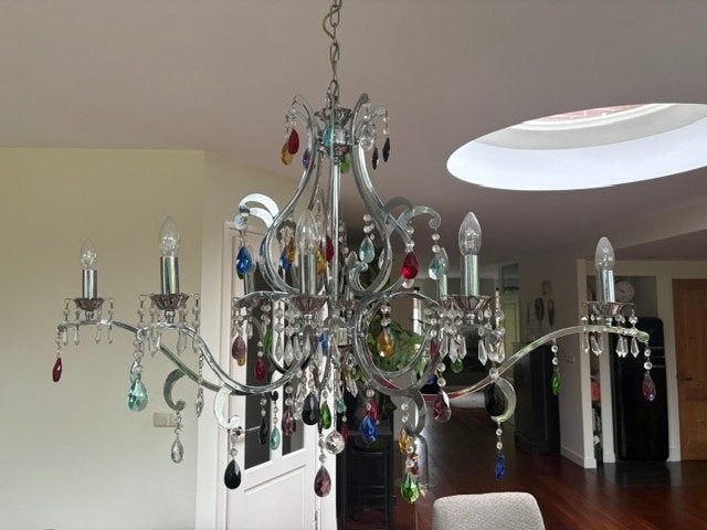 Kroonluchter met kleur, Ophalen, Zo goed als nieuw, Glas, Moderne kroonluchter