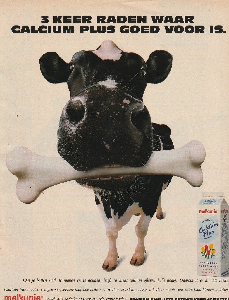 retro reclame 1993 Melkunie zuivel melk koe met bot, Verzenden, Overige typen