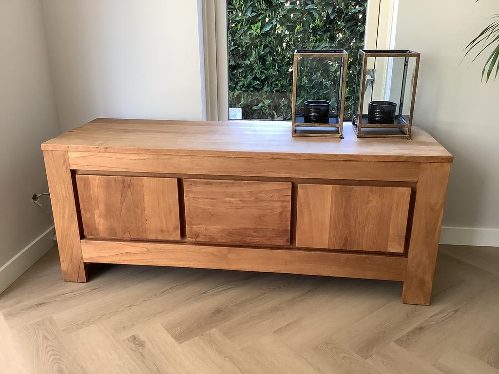 Televisiemeubel tv meubel kast massief teak hout, Ophalen, 25 tot 50 cm, Teakhout