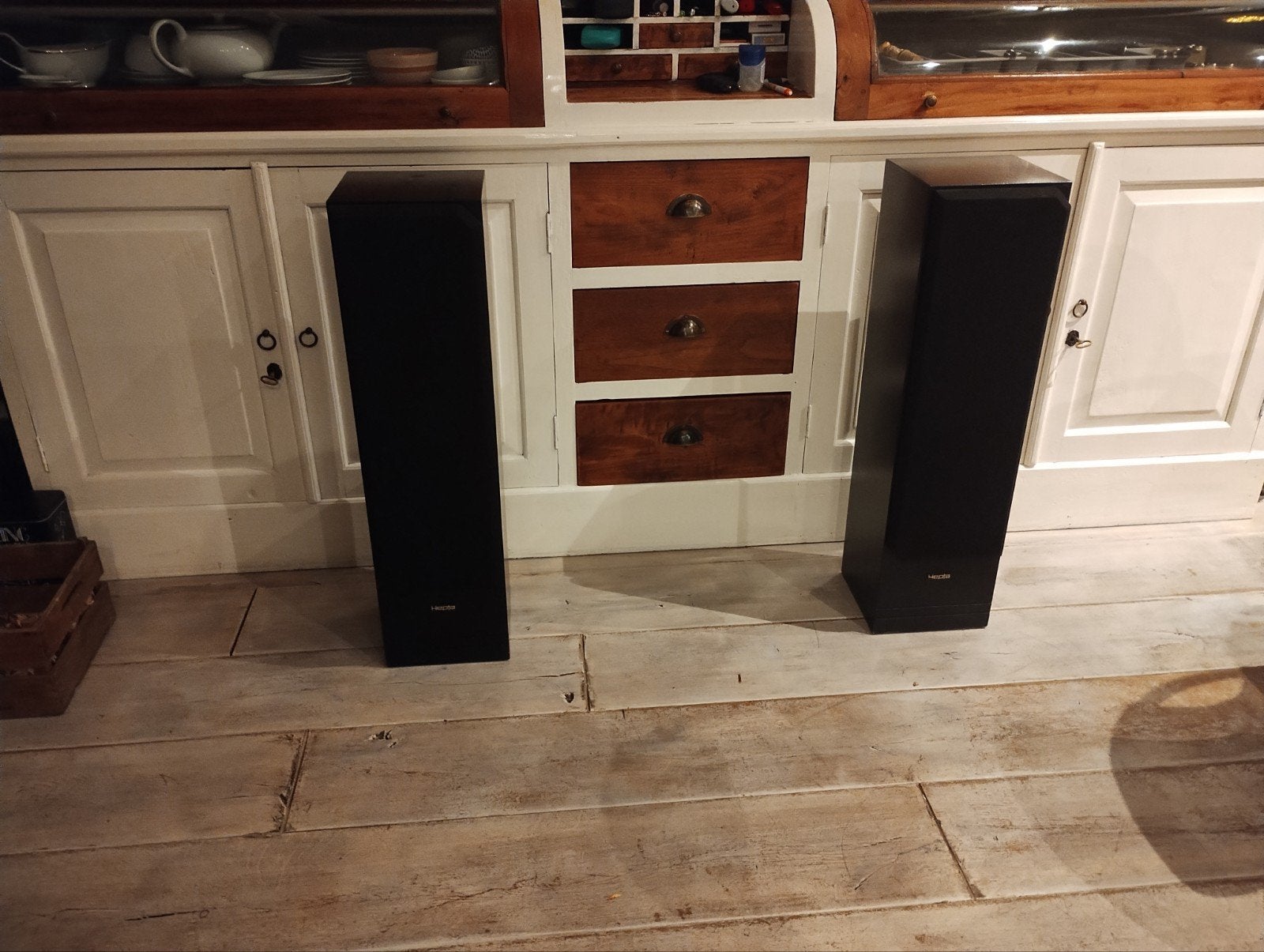 2 Goed spelende Hepta Elan speakers 100Watt 8ohm zwart, Audio, Tv en Foto, Vloerstaande luidspreker, Gebruikt, Inclusief kabels