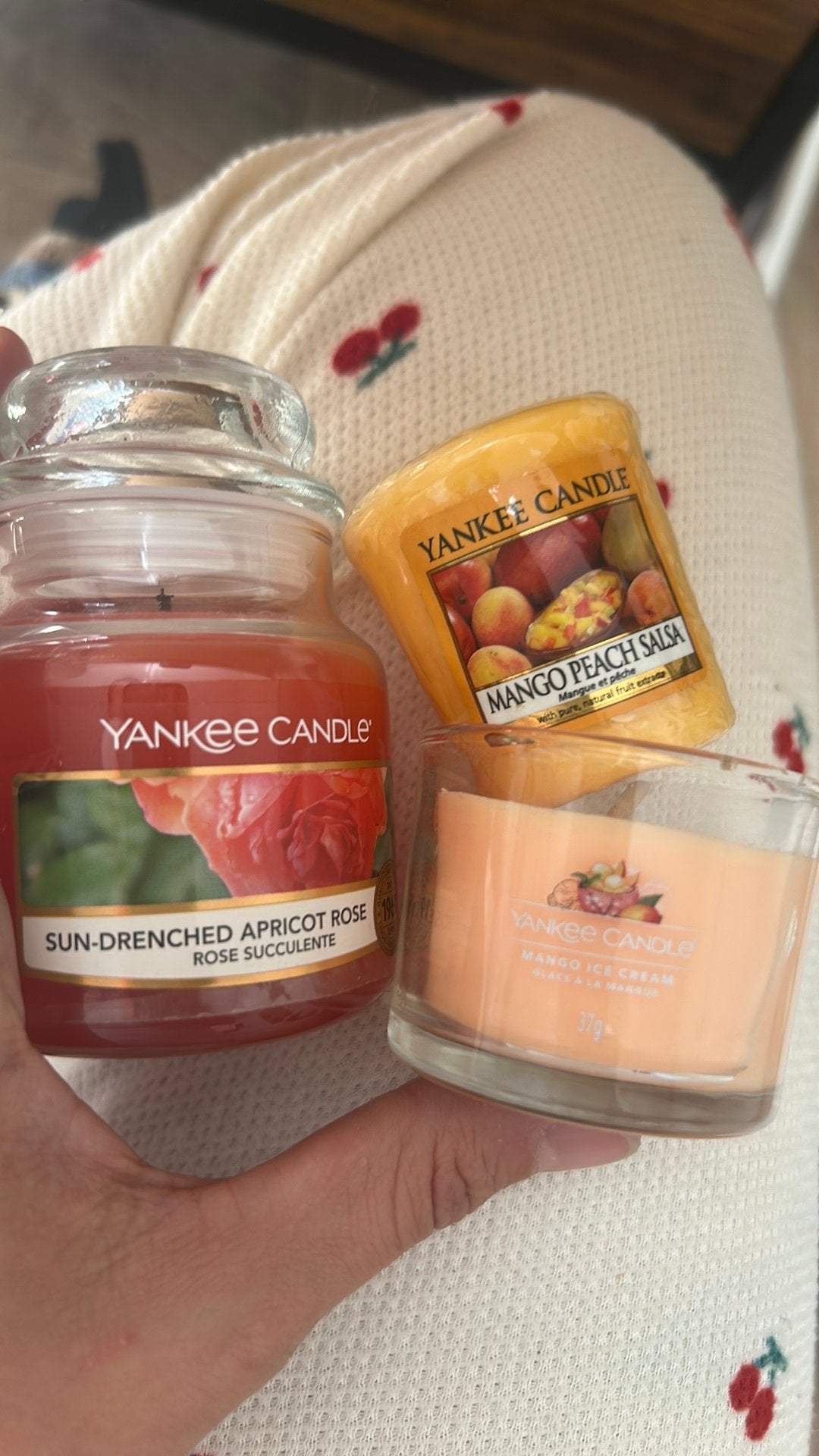 Yankee candle set 3 stuks, rose 1x geprobeerd, Verzenden