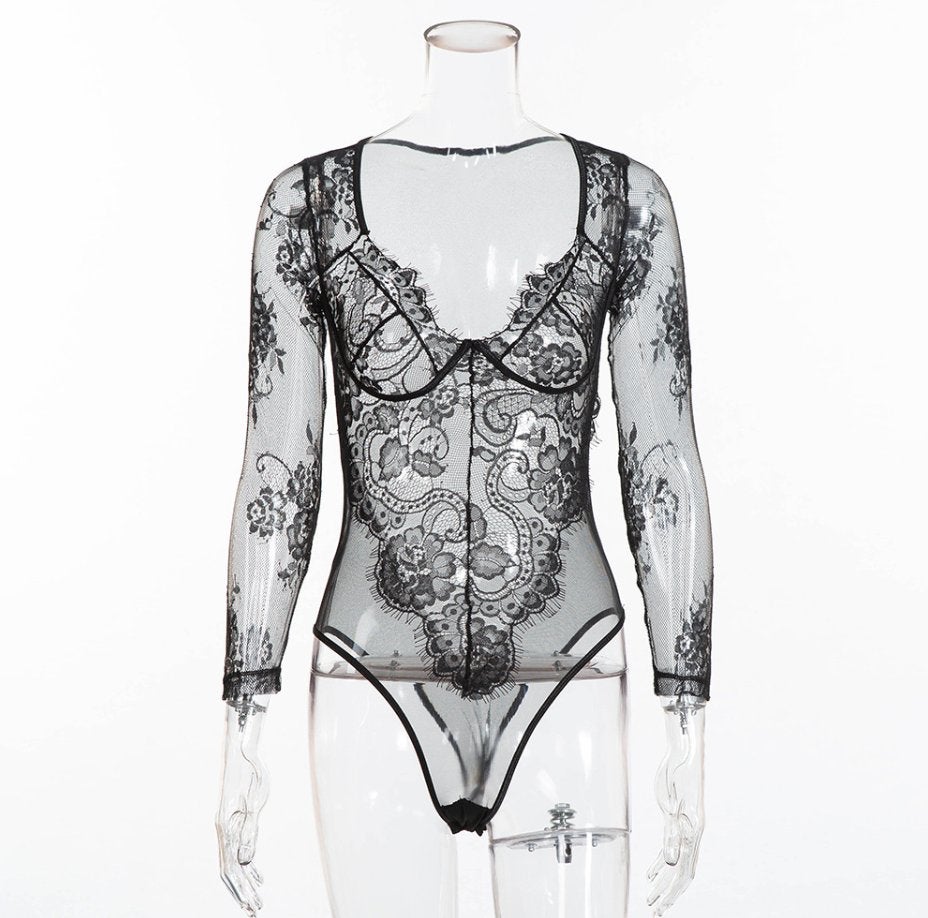 Zwarte doorzichtige bodysuit romper, Verzenden, Zwart, Body of Korset