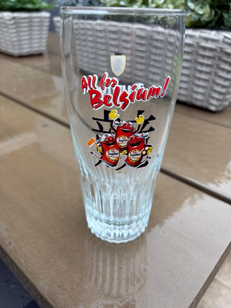 Belgisch Dubbeldruk glas Jupiler, Verzamelen, Biermerken, Ophalen, Zo goed als nieuw, Glas of Glazen, Jupiler