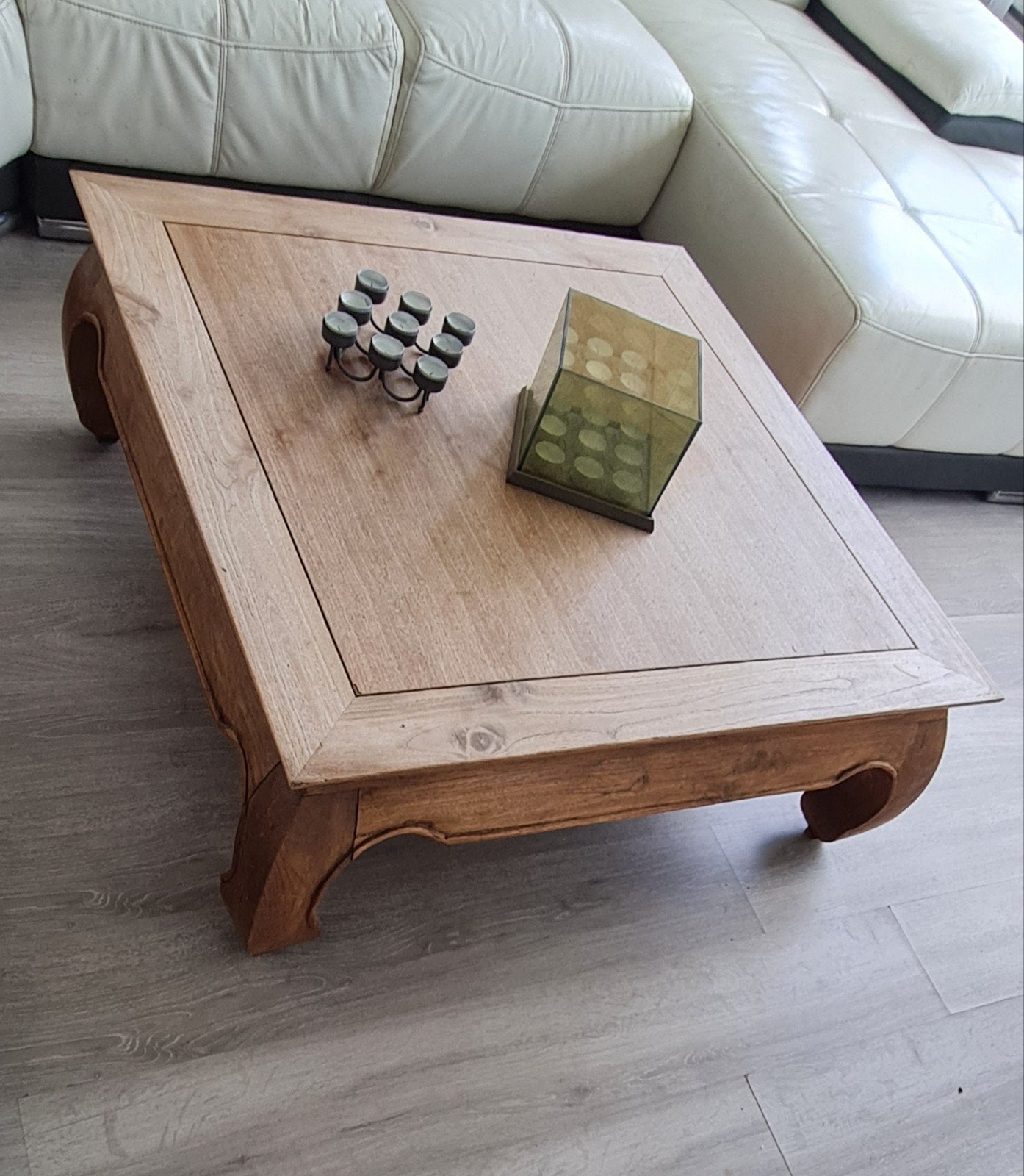 Massief houten salontafel, vierkant, Ophalen, Gebruikt