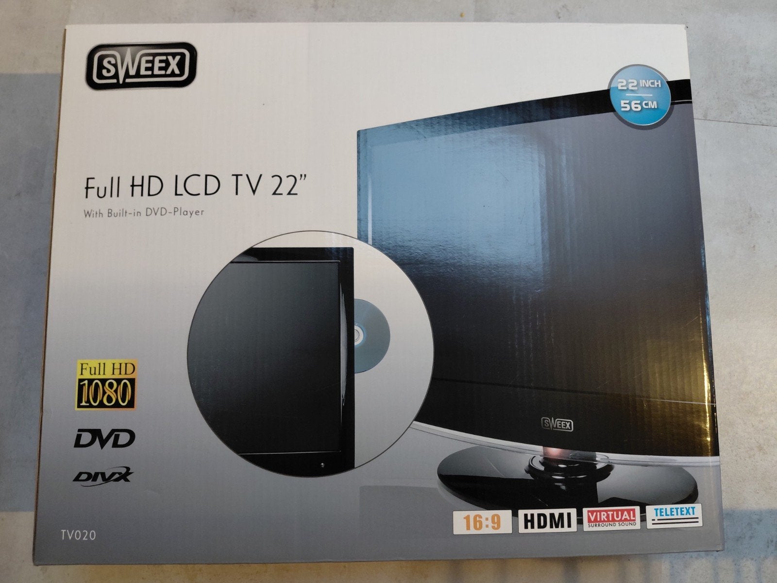 Sweex Full HD LCD TV 22" met ingebouwde DVD-speler, 50 Hz, LCD, Zo goed als nieuw, 40 tot 60 cm