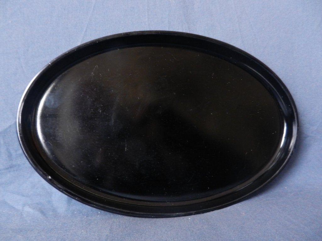 Ovaal zwart glazen dienblad Leerdam , Copier? breedte: 34,8, Antiek en Kunst, Ophalen of Verzenden