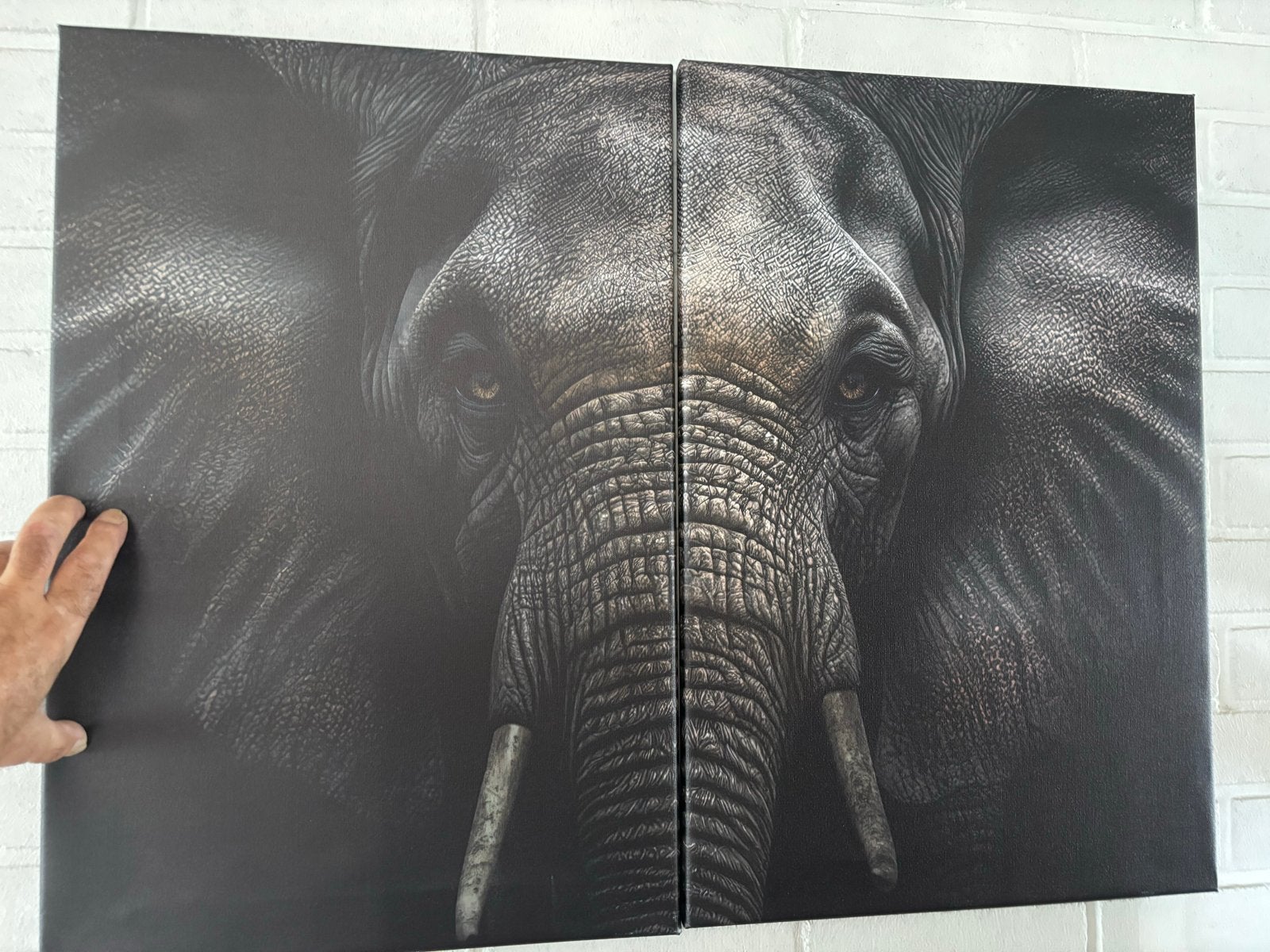 Groot olifant schilderij - 2 delen WALLFIELD, 50 – 75, Ophalen of Verzenden, Zo goed als nieuw, Schilderij