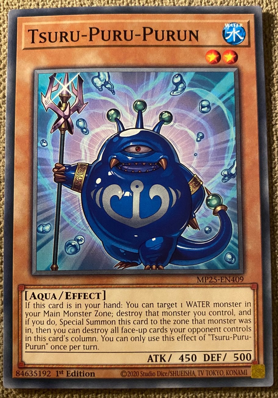Yu-Gi-Oh! Tsuru-Puru-Purun MP25 1st Edition !, Ophalen of Verzenden, Zo goed als nieuw, Losse kaart