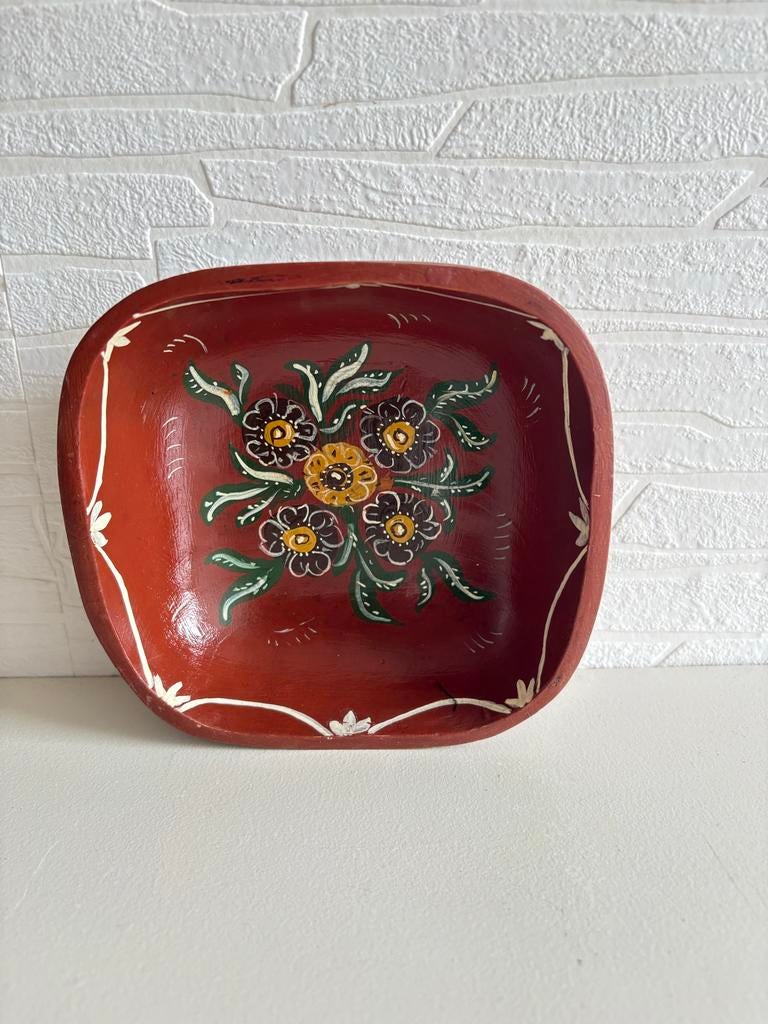 Handbeschilderd houten schaaltje Folk Art Rosemaling '81, Ophalen of Verzenden