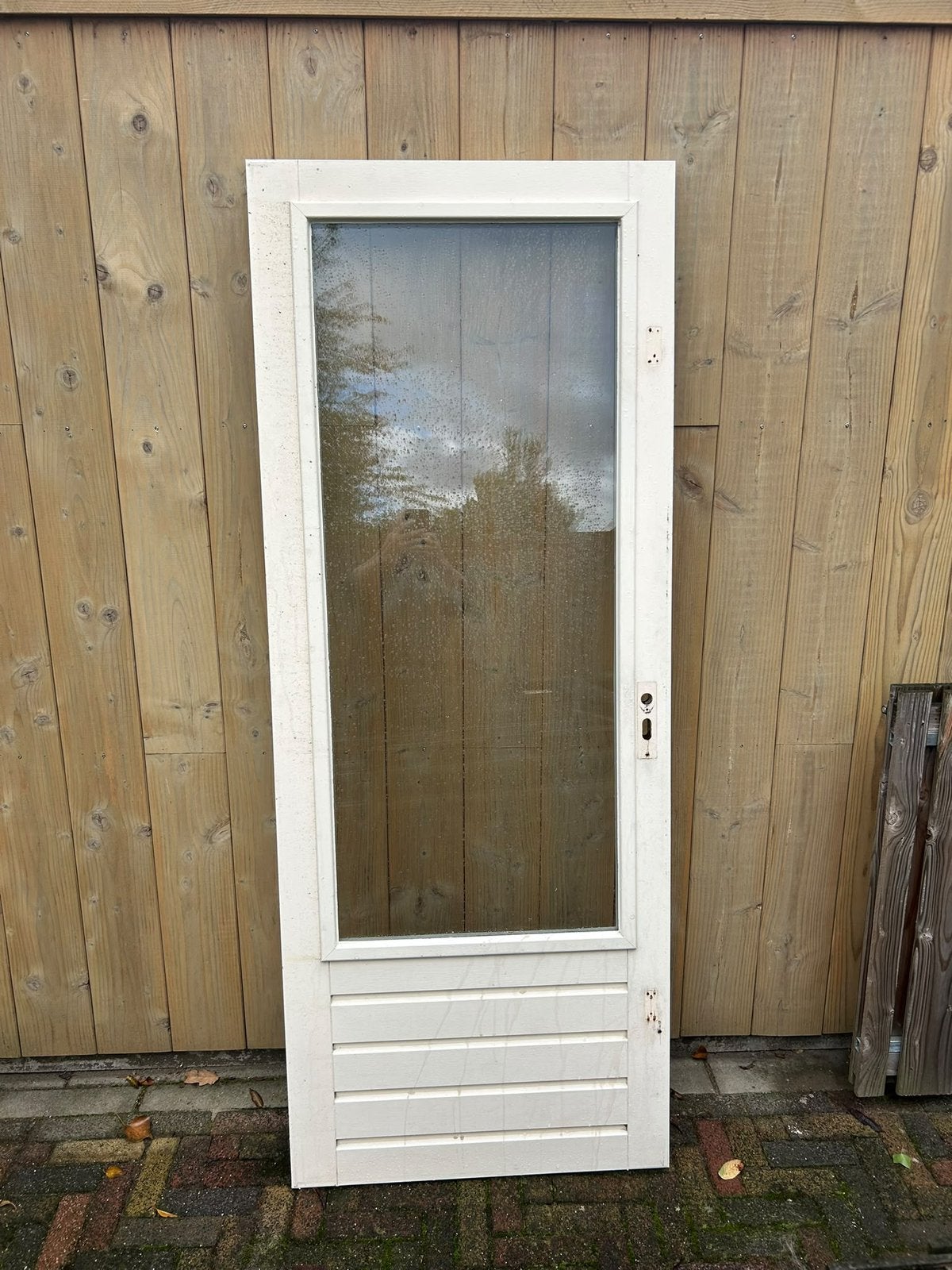 Buitendeur hardhout 83 x  211,5 cm, Ophalen, Gebruikt, 80 tot 100 cm, Garagedeur