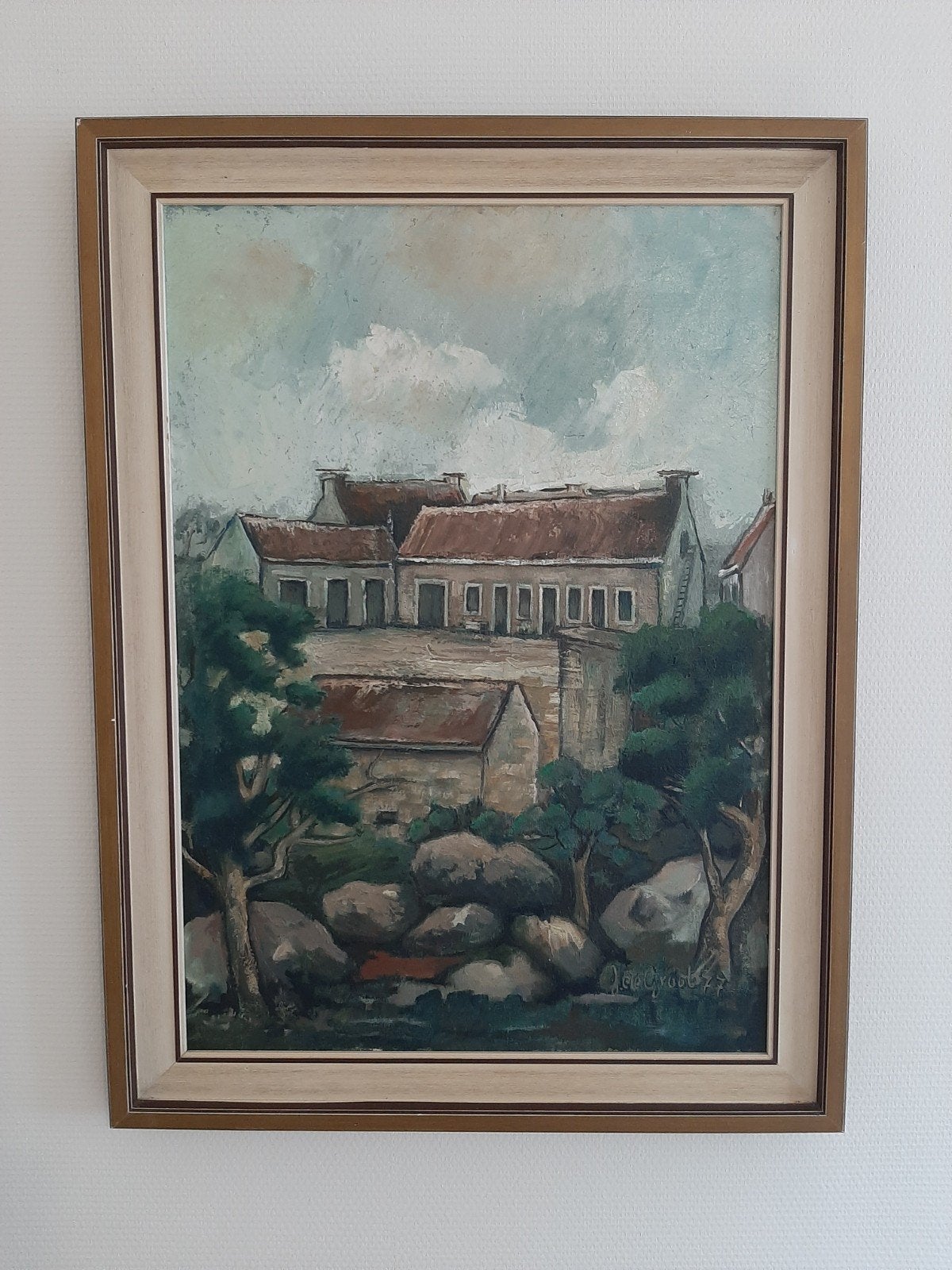 Schilderij dorpsgezicht, Ophalen of Verzenden