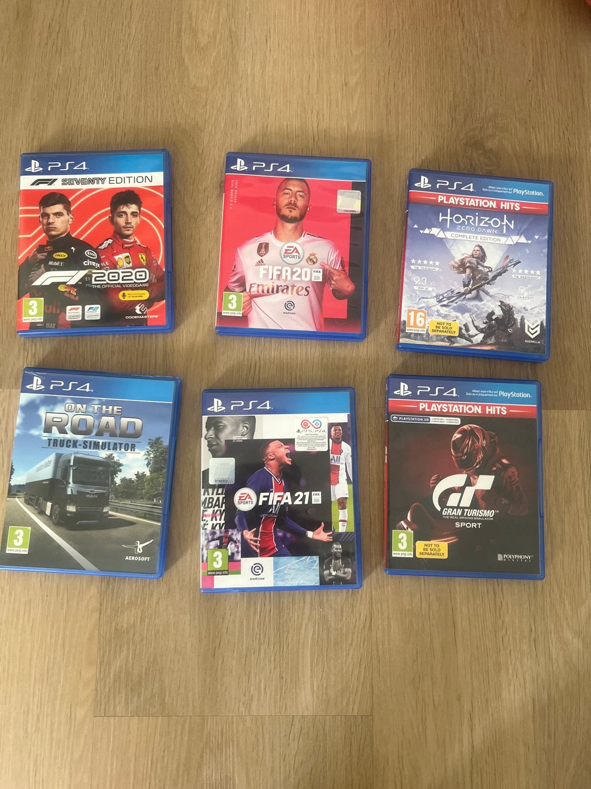 PS4 Games Bundel: F1 2020, FIFA 20, FIFA 21, Horizon, GT Spo, 1 speler, Racen en Vliegen, Virtual Reality, Eén computer