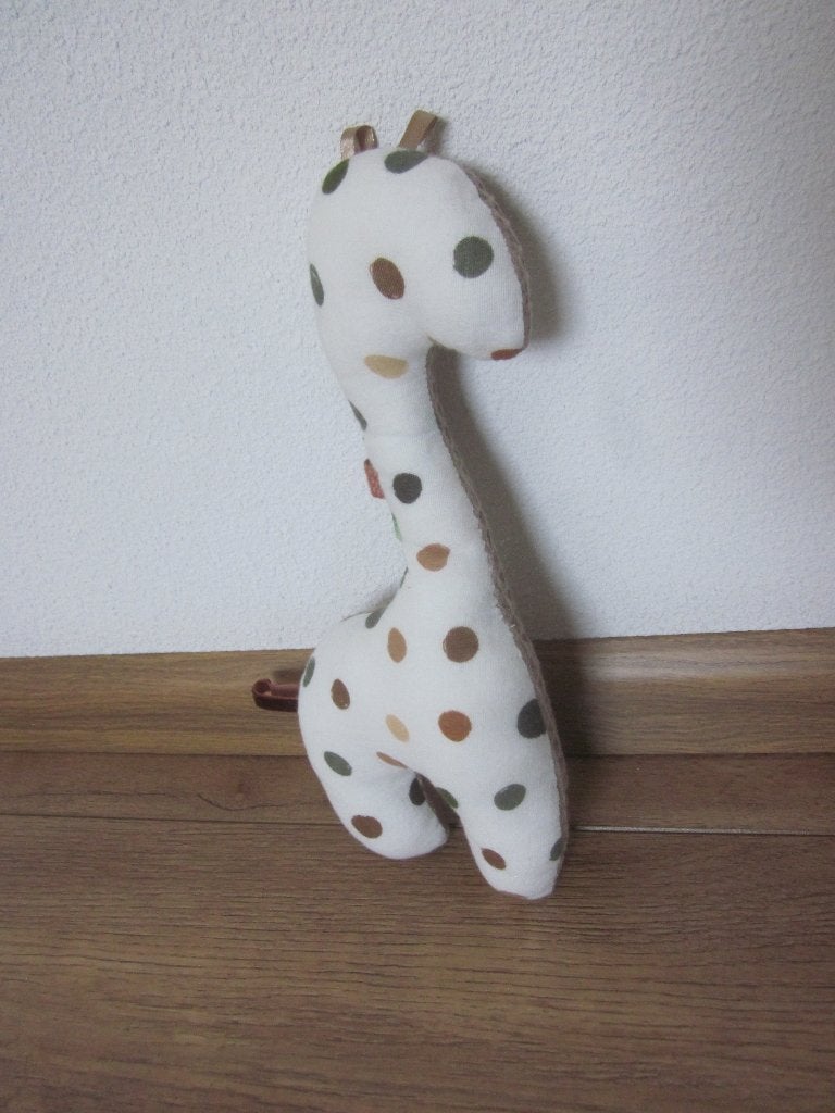 Zachte jersey - wafeltjes katoenen giraf knuffel met rinkel, Kinderen en Baby's, Overige merken, Giraf, Overige karakters, Handgemaakt