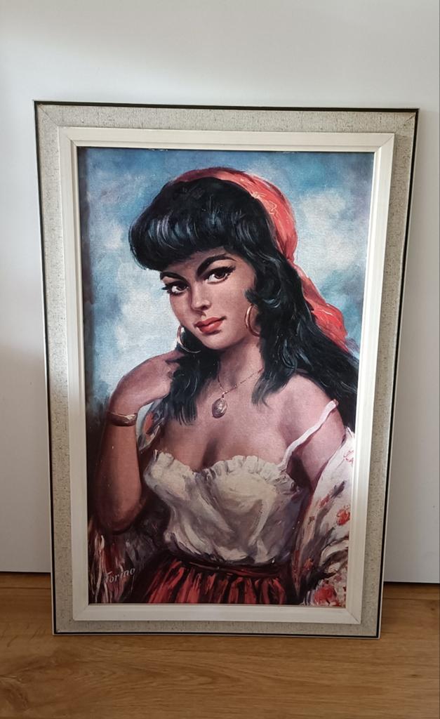 Vintage schilderij 'Zigeuner meisje' gesigneerd Torrino, Antiek en Kunst, Ophalen of Verzenden