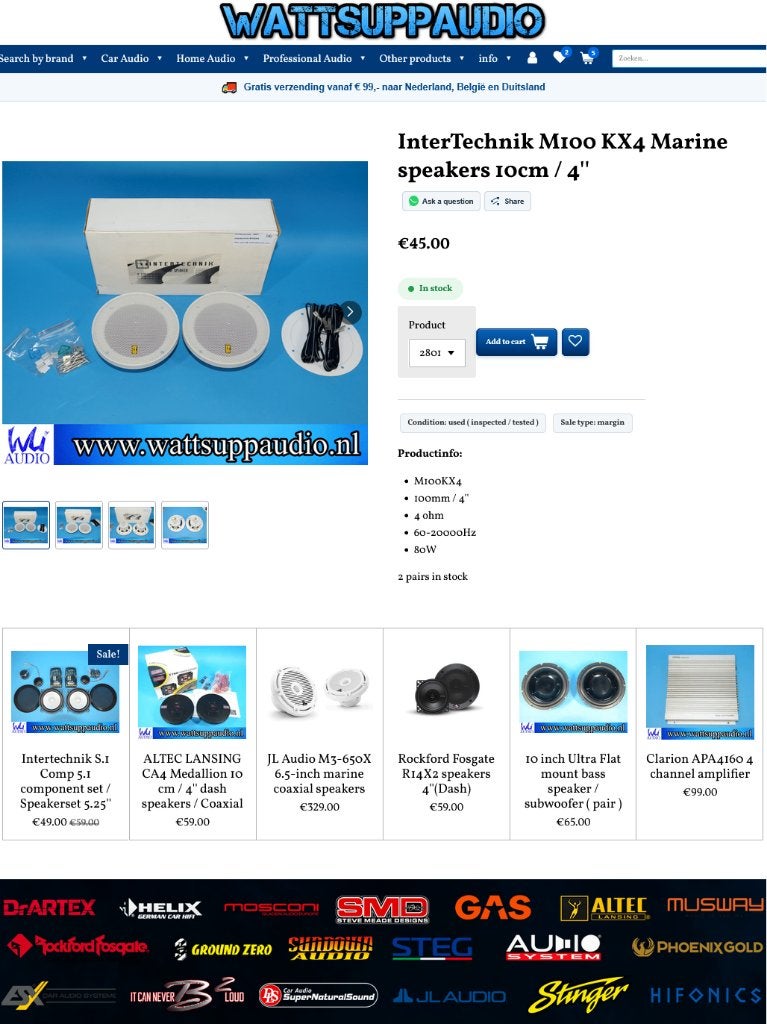InterTechnik M100 KX4 Marine speakers 10cm / 4 inch, Gebruikt, ., Ophalen of Verzenden, .