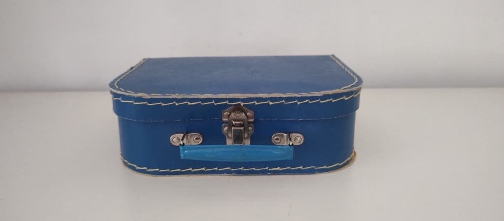 K699 VINATGE kinderkoffer van geperst karton blauw, jaren 60, Overige materialen, Gebruikt, Onbekend, Minder dan 50 cm