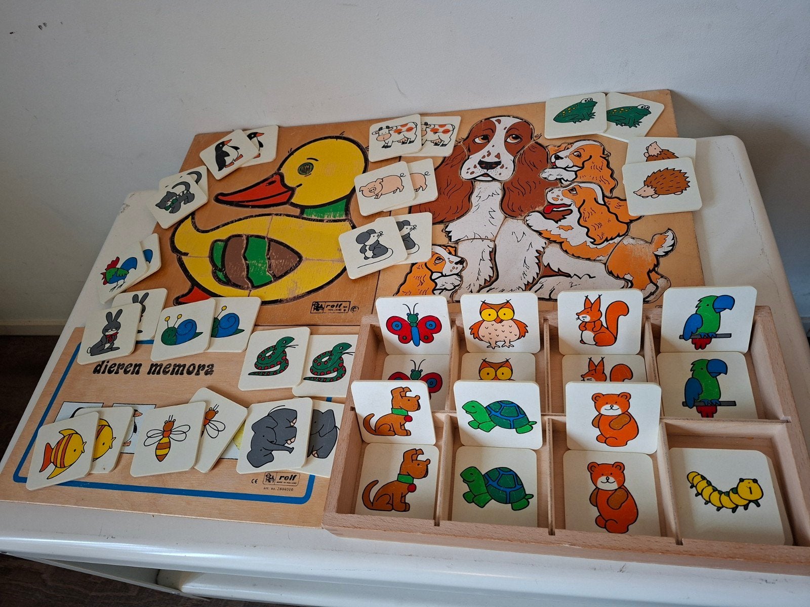 Rolf Dieren memora memorie en houten puzzels 2x, Ophalen of Verzenden, Gebruikt, Puzzelen