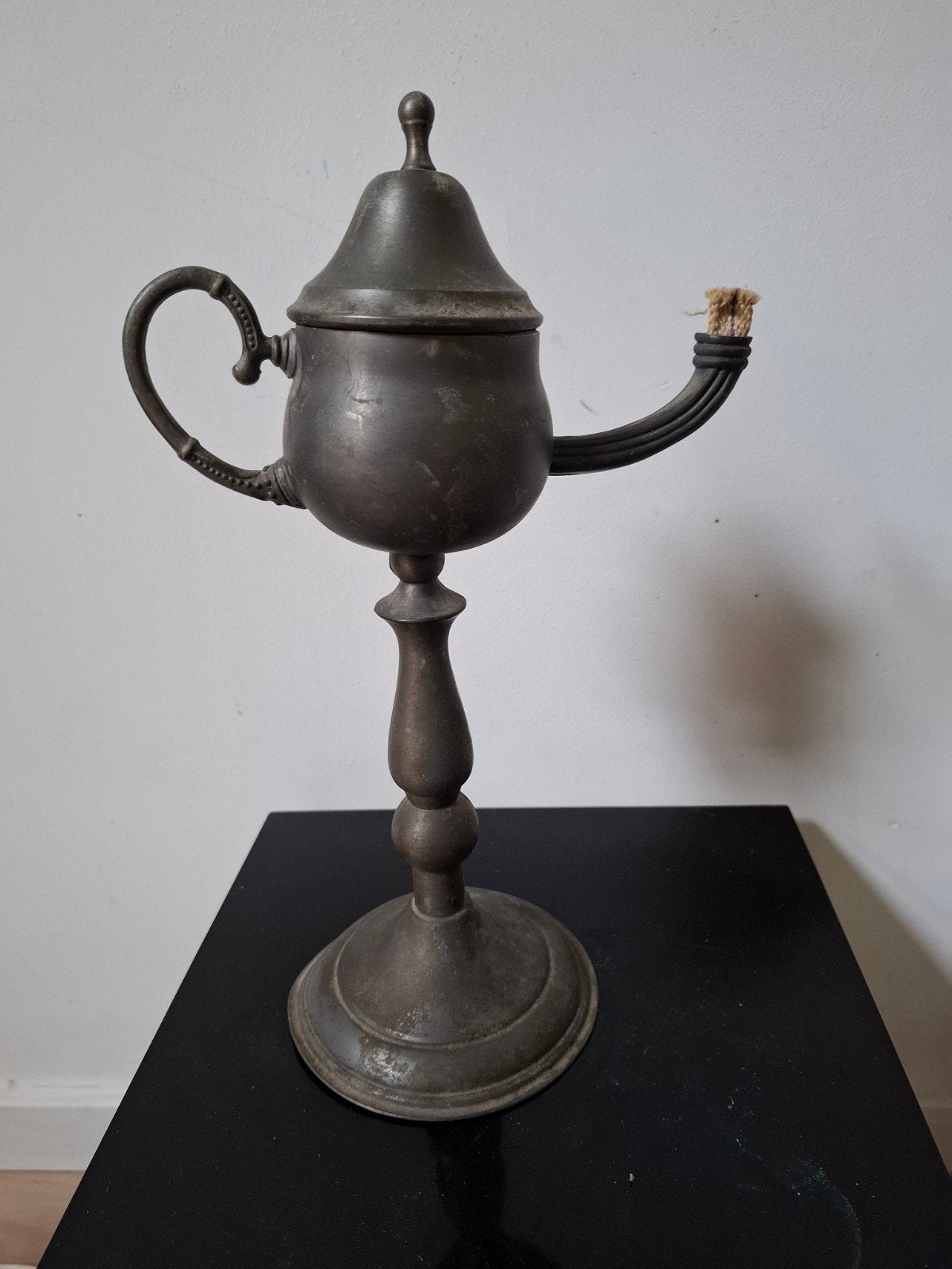 Antieke tinnen olielamp met deksel, Antiek en Kunst, Verzenden