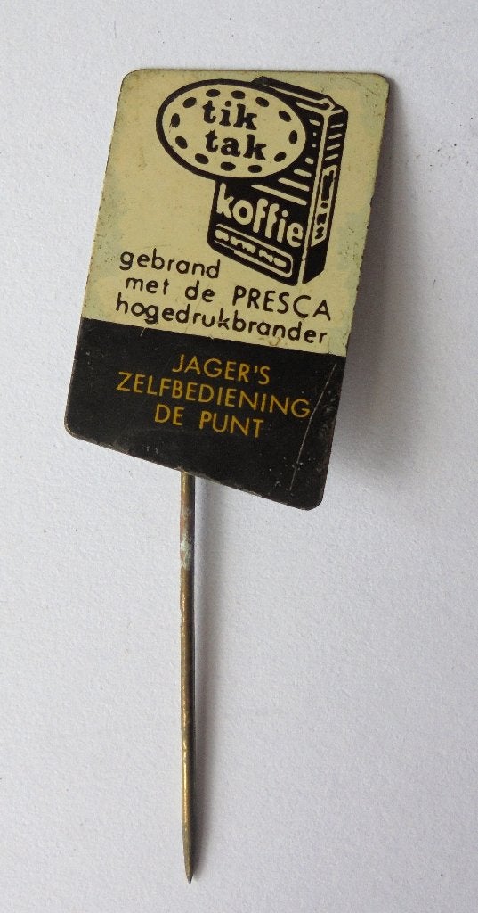 Vintage Tik Tak Koffie Speldje Jager's Zelfbediening De Punt, Ophalen of Verzenden, Gebruikt, Merk, Speldje of Pin