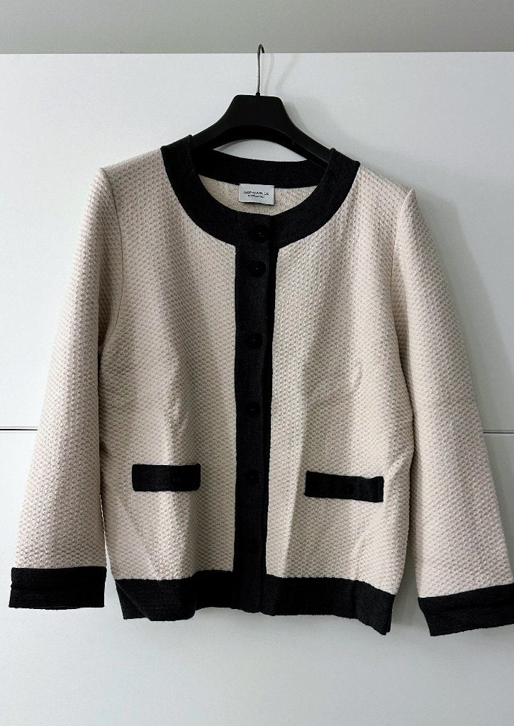 Sophiaelle creme gilet met zwarte afwerking, Beige, Maat 46/48 (XL) of groter, Ophalen of Verzenden, Zo goed als nieuw