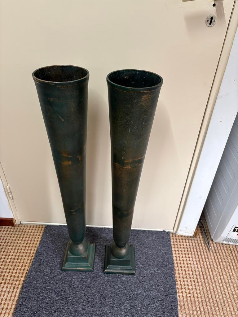 Set van 2 hoge metalen vazen - Groen/Brons, Ophalen