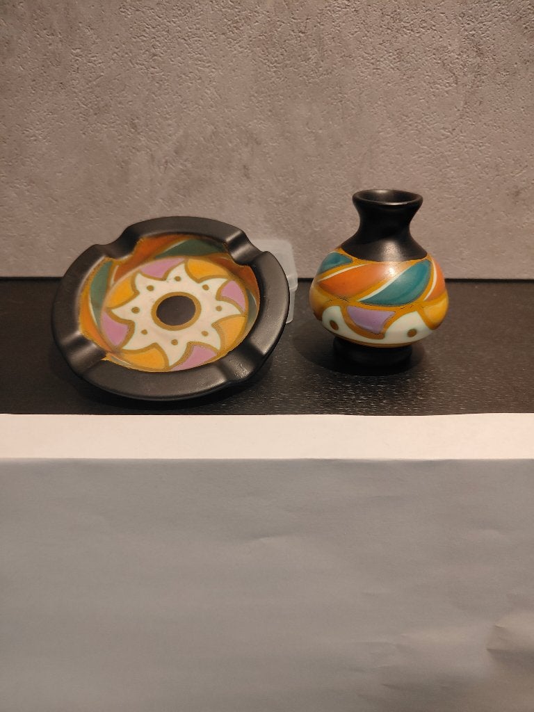 Setje van asbakje en vaasje Zenith Gouda 1920 1930, Antiek en Kunst, Ophalen of Verzenden