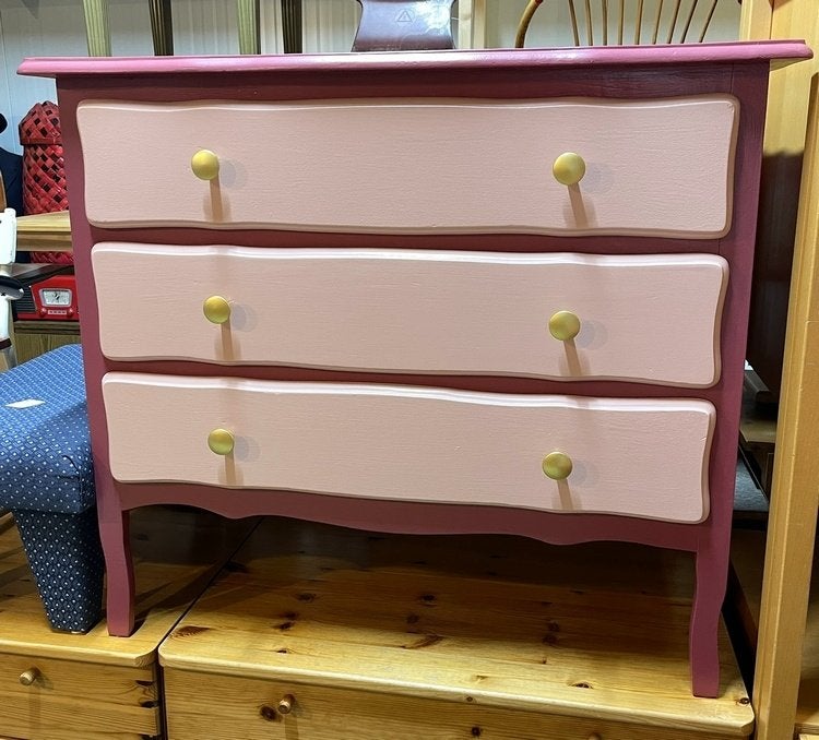 Vintage restyle moderne ladekast hip bordeauxrood & roze, Onbekend, 50 tot 100 cm, Zo goed als nieuw, 3 of 4 laden