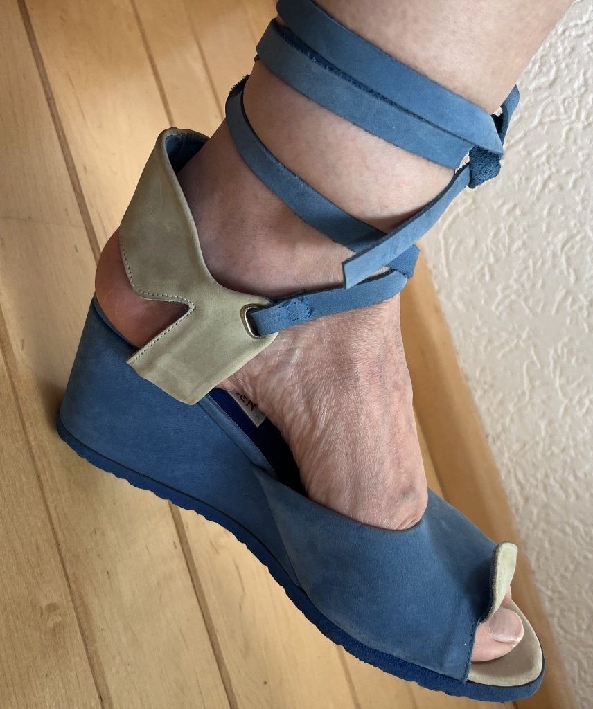 Jan Jansen Sense sandalen maat 37 1/2 sleehak blauw taupe, Jan Jansen Sense, Sandalen of Muiltjes, Zo goed als nieuw, Verzenden