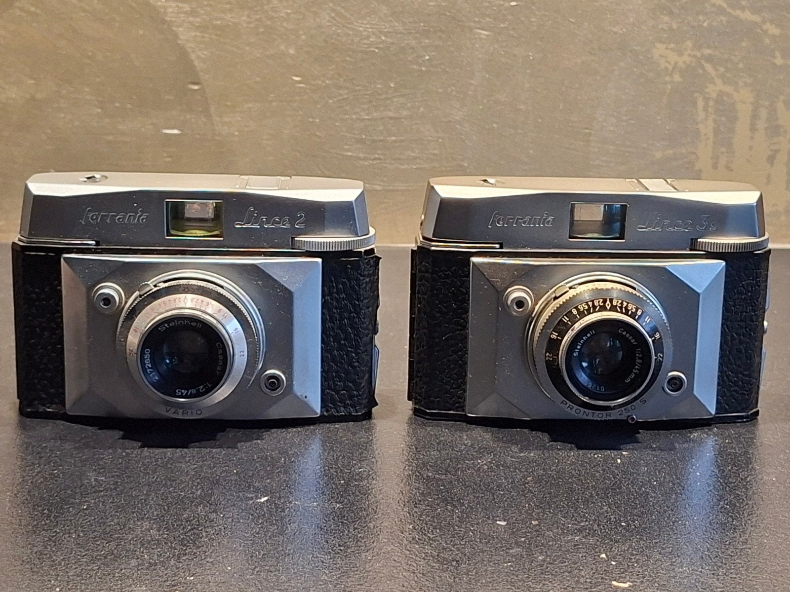 Set van Ferrania Lince 2 en 3s vintage fototoestellen, Ophalen of Verzenden, Gebruikt, Compact, Overige Merken