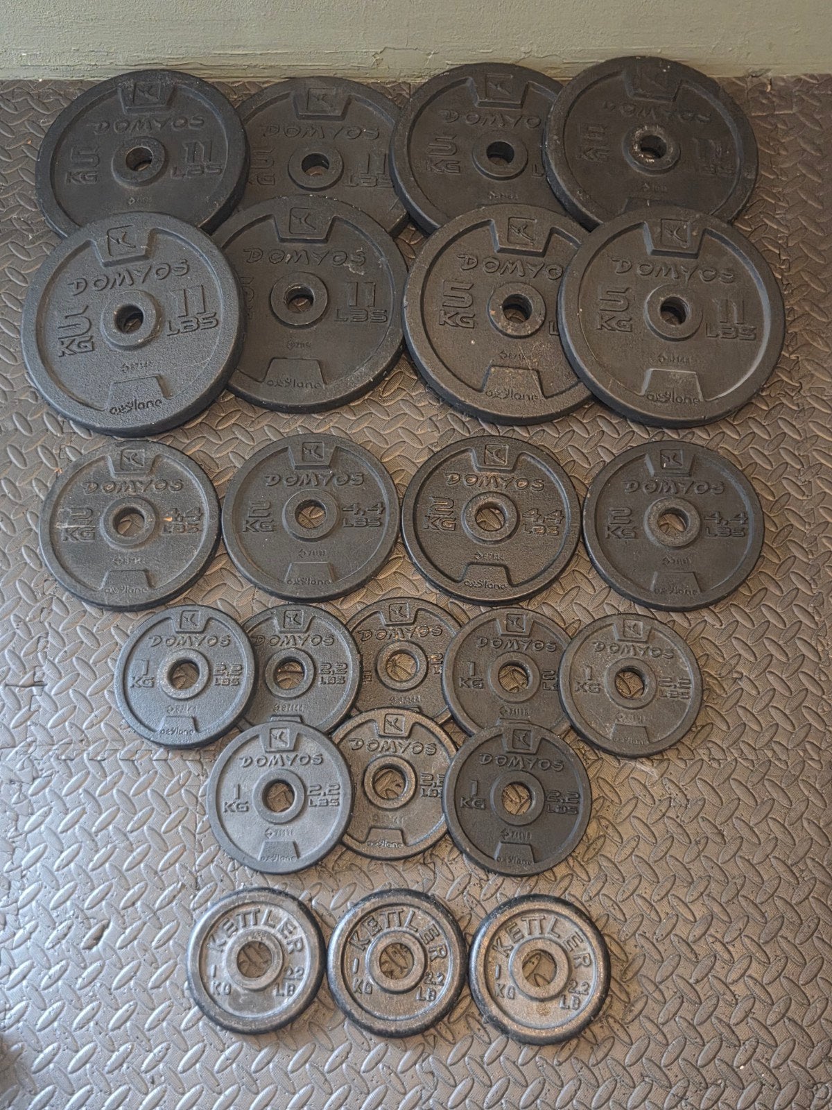 Domyos/Kettler Halterschijven 28mm | 59kg Gietijzer, Ophalen, Zo goed als nieuw, Benen, Dumbbell