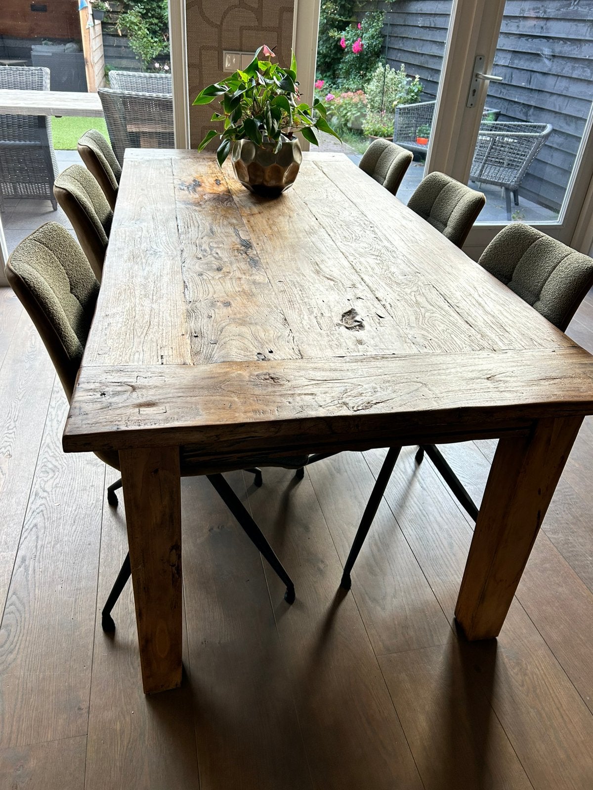 Authentieke eettafel massief, Ophalen, Gebruikt, 100 tot 150 cm, 200 cm of meer